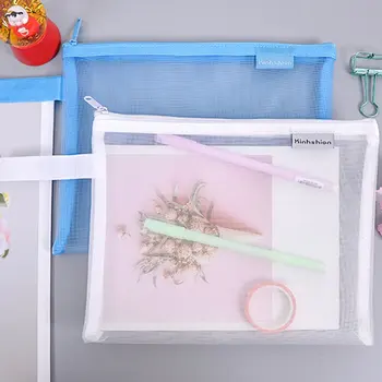 

Transparent Student Pen Bag Canvas Gauze Soft Fine Mesh Zipper Portable Storage Pouch School Stationery Bag Hot