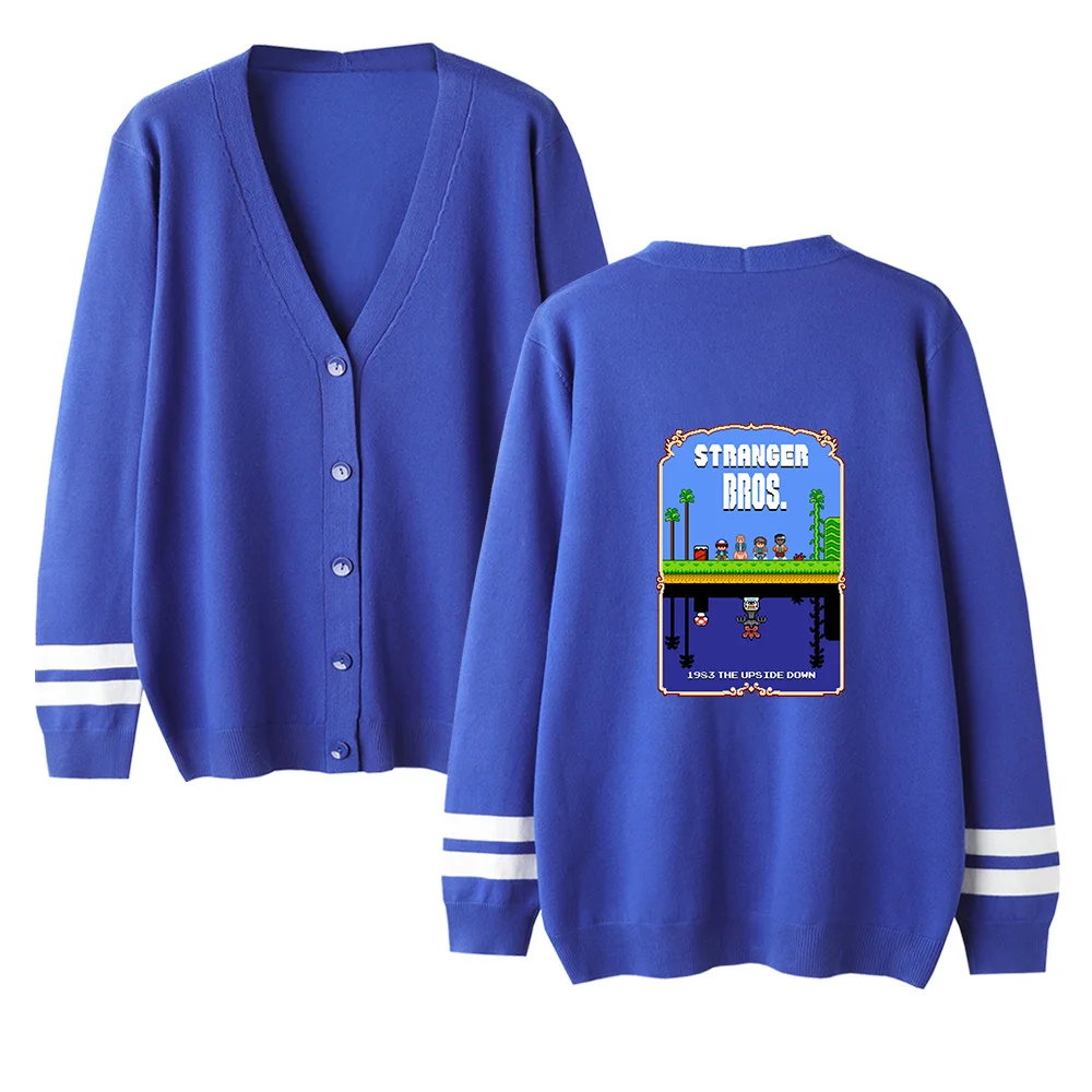 Странные Вещи v-образным вырезом мужской свитер-кардиган/женский модный Повседневный свитер с принтом необычные вещи Популярные синие повседневные топы