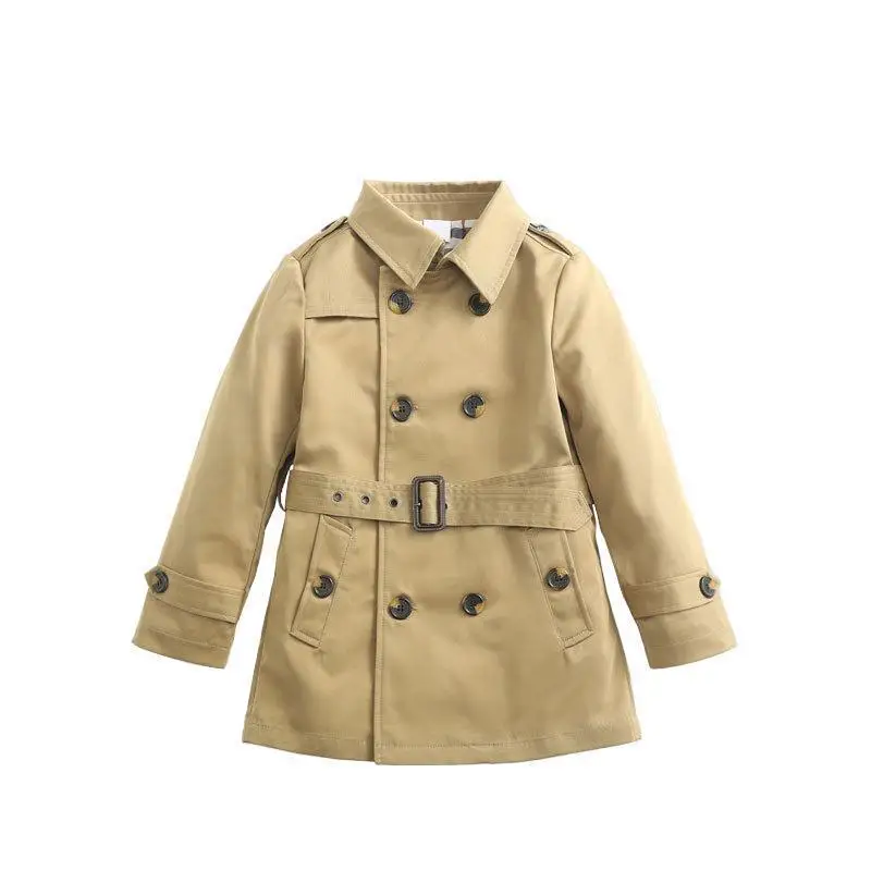 Kids Jackets Tench Coat Boy Girl Clothes Windproof British Double Breasted Windbreaker Turn-down Collar Button Belt Outwear