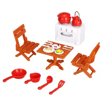 

18pcs/set Simulation Doll House Mini Furniture Accessories Miniature Kitchen Furniture(table/cabinet/chair) Kids Toy Gifts