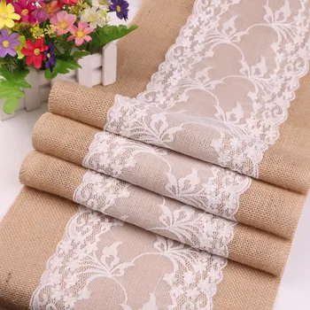 

Elegant Jute Table Runner Burlap Lace Table Cloth Wedding Party home Decoration Tablecloth table runners modern for dining table