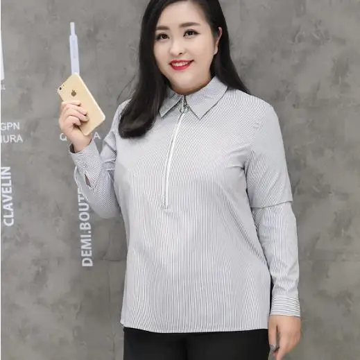 9XL 8XL 7XL 6XL blusas mujer de moda женские блузки рубашки Женская Полосатая Тонкая блузка с длинным рукавом M318