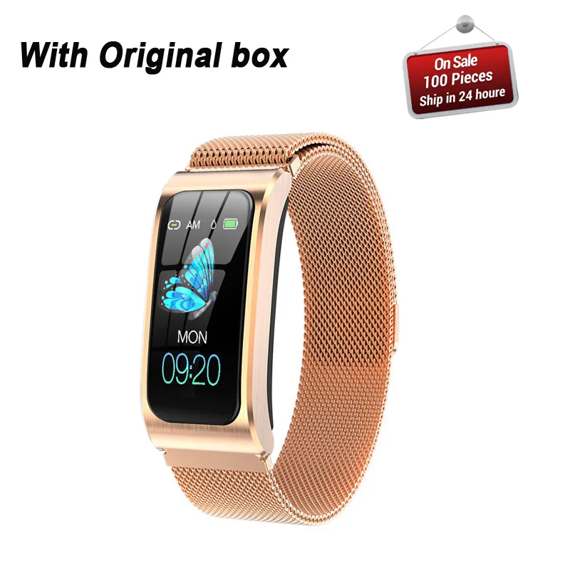 Steel strap golden Smart Bracelet AK12 Men Women Heart Rate Band Sleep Monitor Blood Pressure Fitness Tracker Waterproof Color Screen Sports Watch - Цвет: Steel strap golden