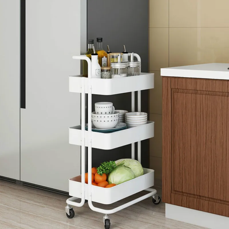 3-Tier Rolling Utility Cart Storage Shelves Multifunction Trolley Cart with Mesh Basket Handles and Wheels for Bathroom Kitchen