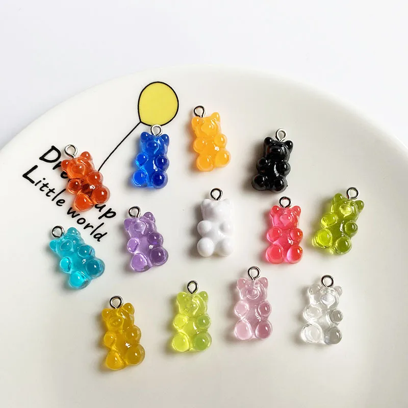 10pcs Resin Crystal Epoxy Candy DIY Little Bears Charms for Making Cute Necklace Earring Bracelet Keychain Pendant Jewelry DIY self defense dagger shuriken resin moulds silicone weapon cat keychain molde de silicone para resina epoxi for epoxy molds craft