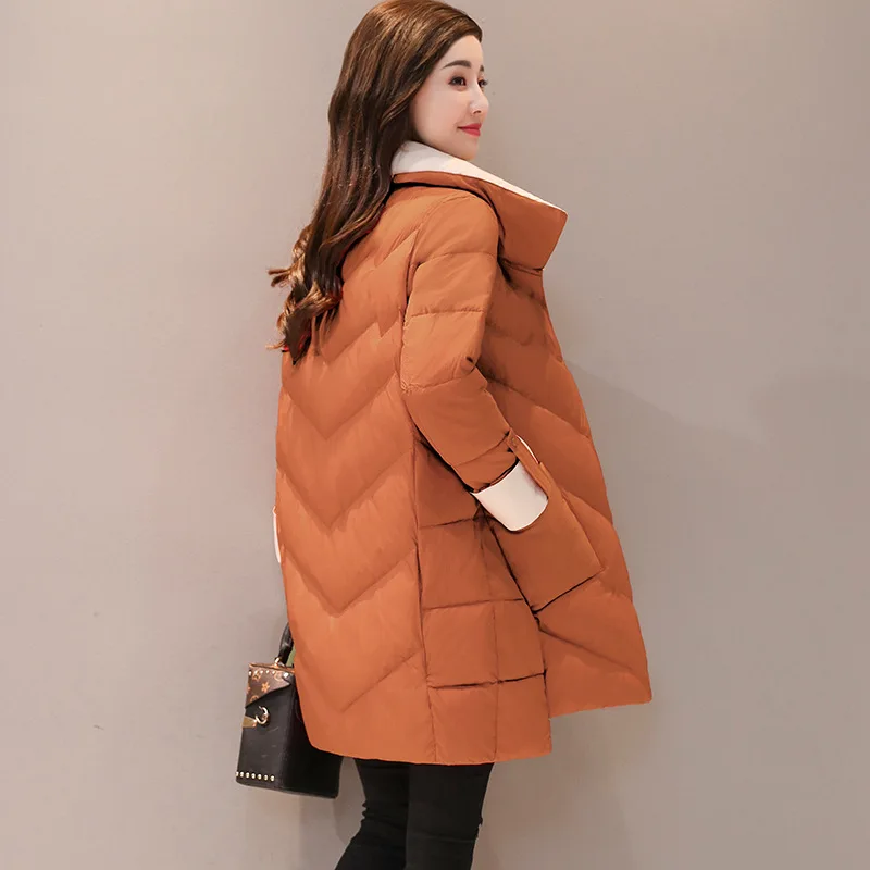 

2019 New Style Winter Cotton-padded Clothes Women's Korean-style Fashion Bright Red Loose Medium Length Cotton Coat Cotton-padde