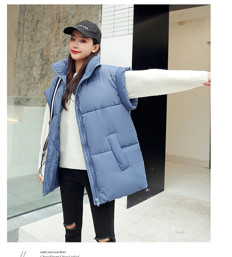 2020 Womens Korean Style Solid Sleeveless Winter Keep Warm Winter Vest Coat Single Women zipper Loose Thick Fashion Vest