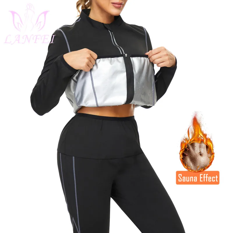 LANFEI Women Sauna Sweat Suits Hot Thermal Shirt Weight Loss Slimming Waist Trainer Top Body Shaper Fat Burner Leggings Bodysuit best shapewear for women
