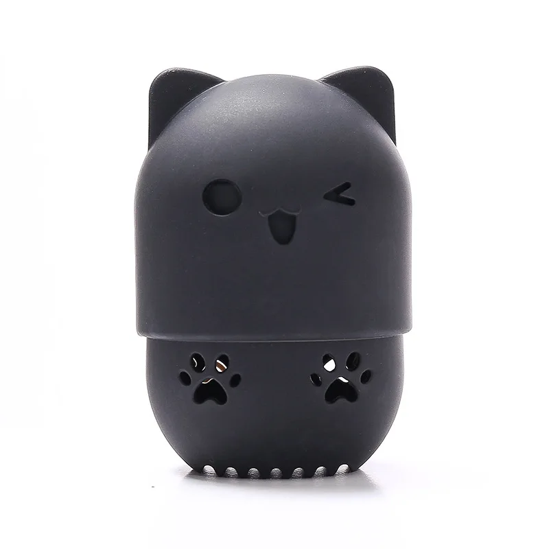 Beauty Face Powder Puff Sponge Box Cat Puff Holder Soft Silicone Cosmetic Storage Case Portable Soft Silicone Blender Sponge Box - Цвет: 06 black