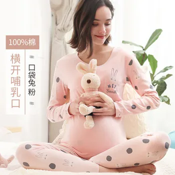 

20 New Nursing Clothes Maternity Pajamas Cotton Pregnant Pajama Set Maternity Long Sleeve Tops Pants Winter Sleepwear Nightgown