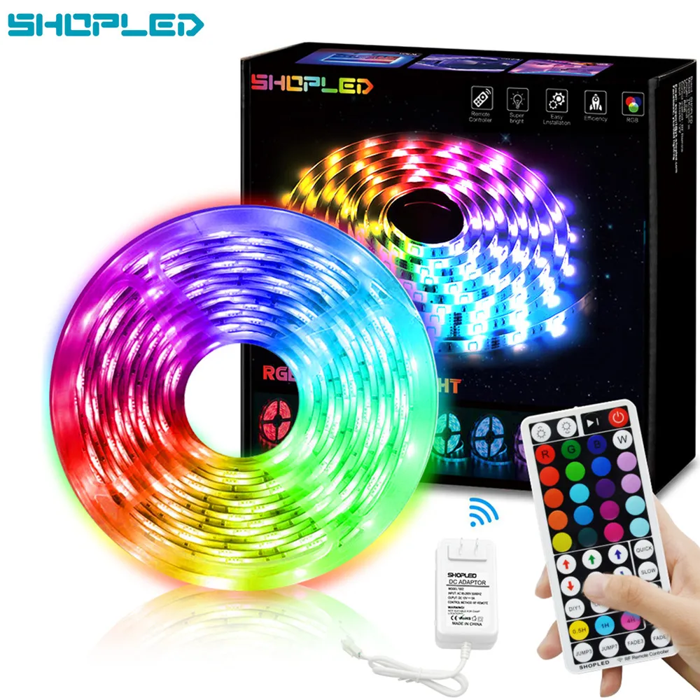 

SHOPLED RGB Led Strip Light DC 12V 24V Tape 5050SMD LED Light Diode 5M 10M Bluetooth APP RF Remote TV Backlight Music Bar Lights