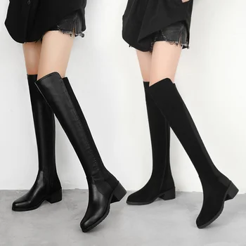 

MALEMONKEY 942757 Women Boots Slim Sexy Over-The-Knee Boots Fashion Suede PU Thigh High Boots Female Winter women Boots Black
