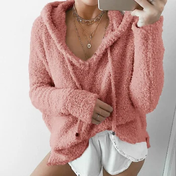 

7 Colors Autumn Explosion Women's Ma Haimao Hooded Faux Lambswool Sweatshirts Loose Warm Female Clothing Plus Size