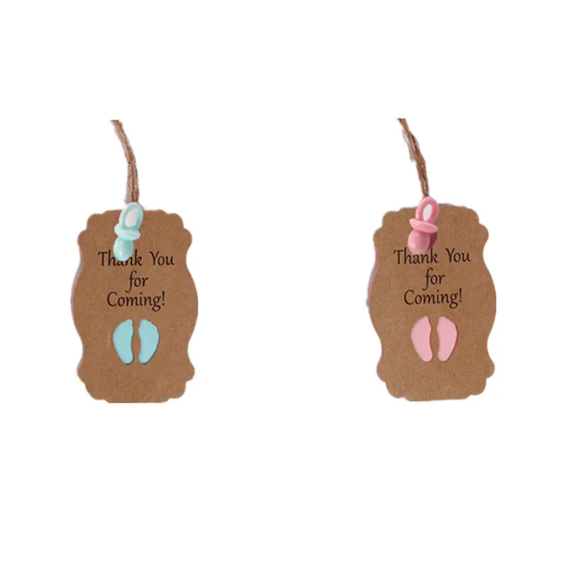 25pcs/set Baby Shower Decorations Thank You for Coming Kraft Paper Tag With mini pacifier Packaging Tags Birthday Party Kids-S