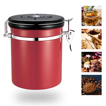 

Stainless Steel Airtight Canister Coffee Bean Canister Food Storage Can 1.5L/1.8L with Vent Valve for Coffee Tea Sugar Flour