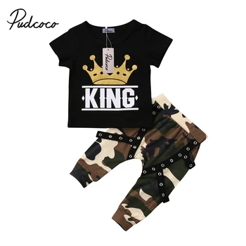 

Pudcoco 2019 New Fashon 0-5Y Toddler Kids Baby Boys Clothing Short Sleeve Tops Crown T-shirt Camo Pants Outfits Set Summer