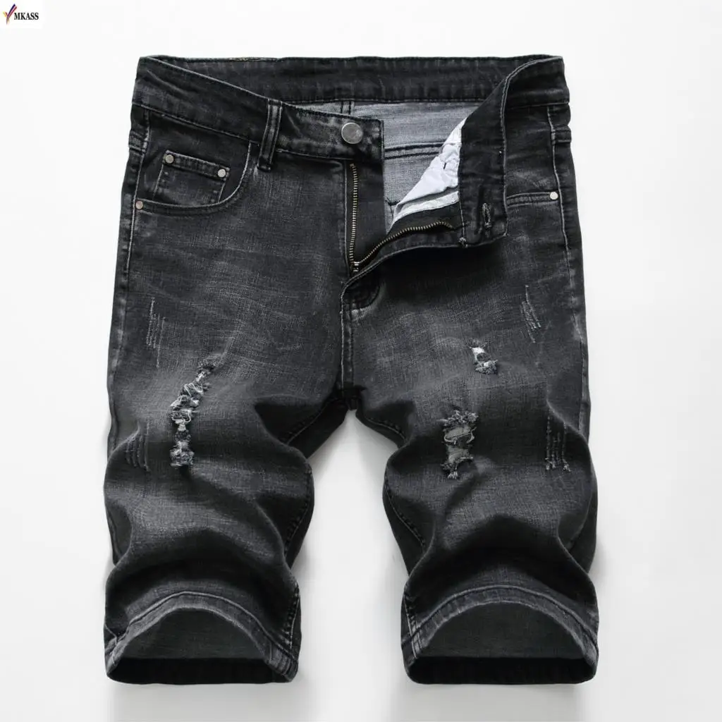 2018 Summer Denim Shorts Men Stretch Slim Fit Short Jeans Mens Designer Cotton Casual Distressed Shorts Knee Length shorts