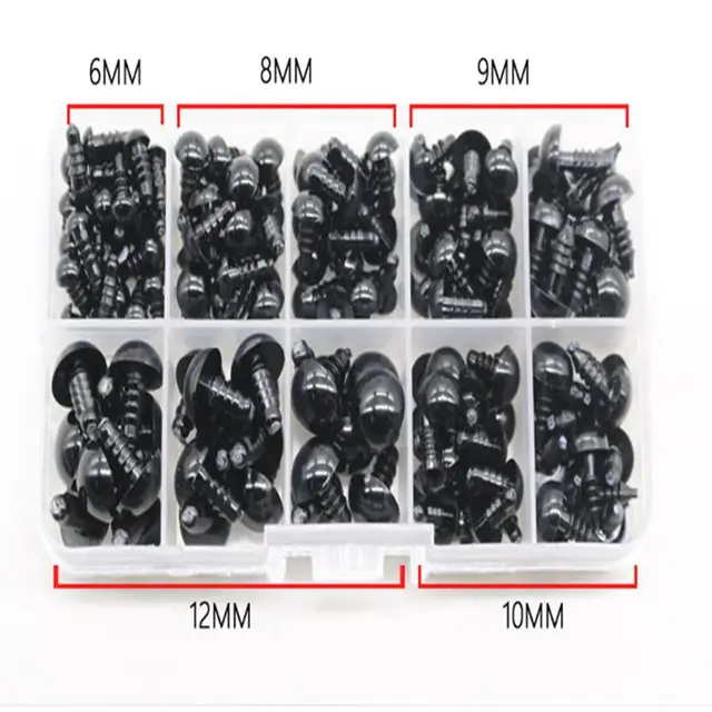 142pcs 6-12mm Black Plastic Craft Safety Eyes for stuffed Animal Doll DIY Toy 3