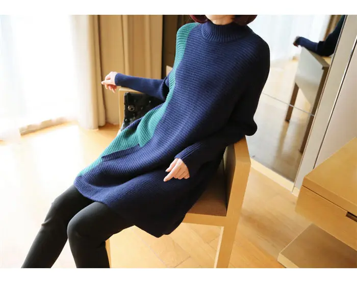 Осенне-зимний модный цветной свитер с высоким воротником и длинными рукавами в Корейском стиле, Свободный вязаный пуловер большого размера, трикотажный свитер, f1570