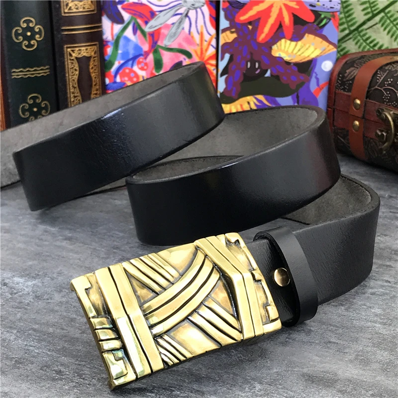MBT0038 BLACK Роскошный кожаный ремень мужской золотой ремешок Пряжка Ceinture Homme мужской ремень из натуральной кожи ковбойские джинсы мужской ремень широкий MBT0038 - Color: MBT0038 BLACK