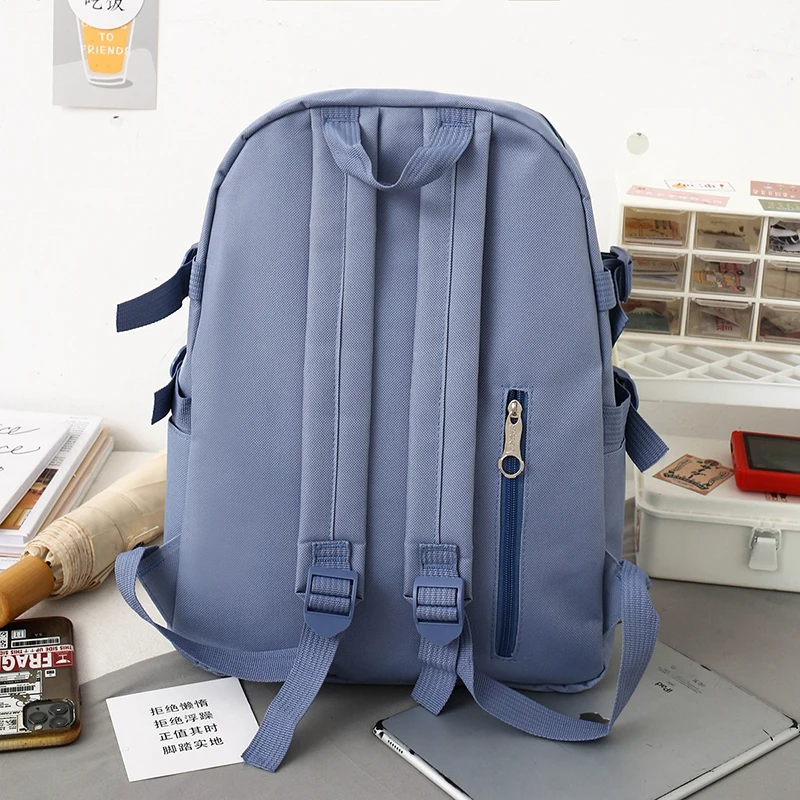 5pcs Kawaii Women Backpack Cartoon Korean Cute Student Girl Schoolbag Book  Bags Sets Leisure-Blue