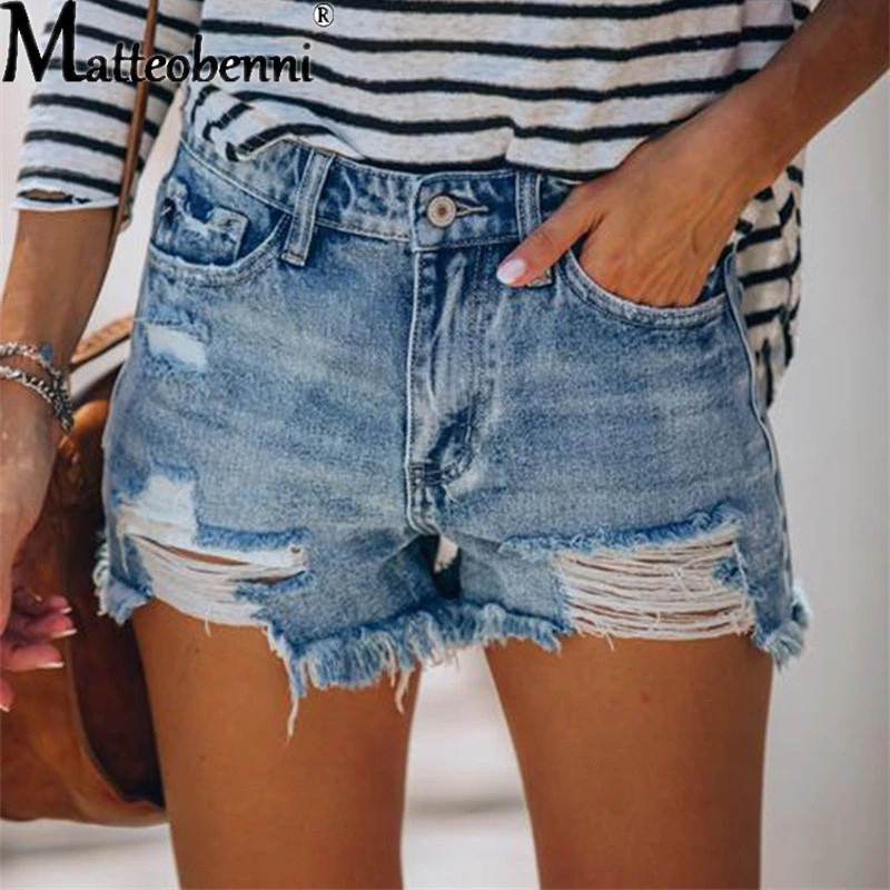 MSemis Damen Pailletten Shorts - Denim Hotpants Mit Quasten & High Waist