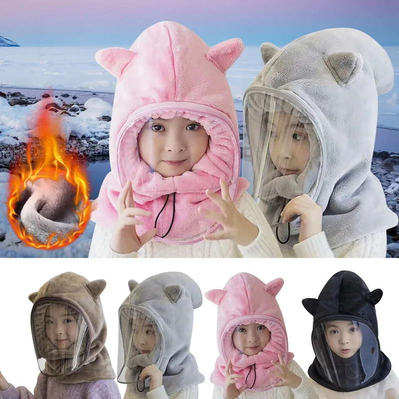 New Fashion Warm Hats Winter Children Beanies Plus Velvet Winter Hats For Women Men Hat With Glasses Cap
