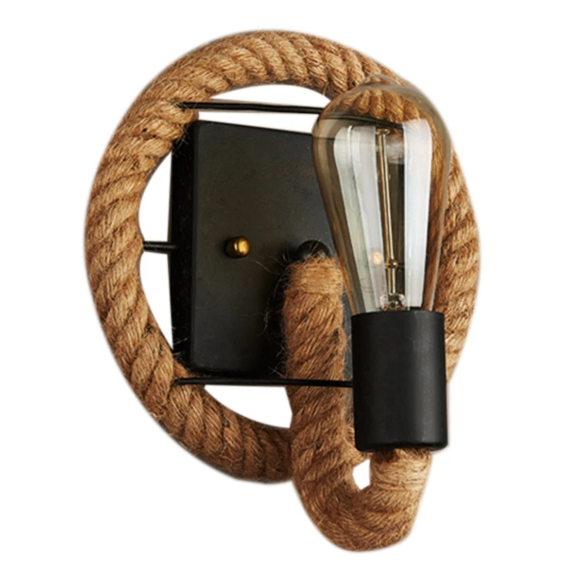 

American Retro Round Rope Hemp Wall Lamp Aisle Balcony Stair Bar Coffee Shop Wandlamp Wrought Iron Wall Lamp