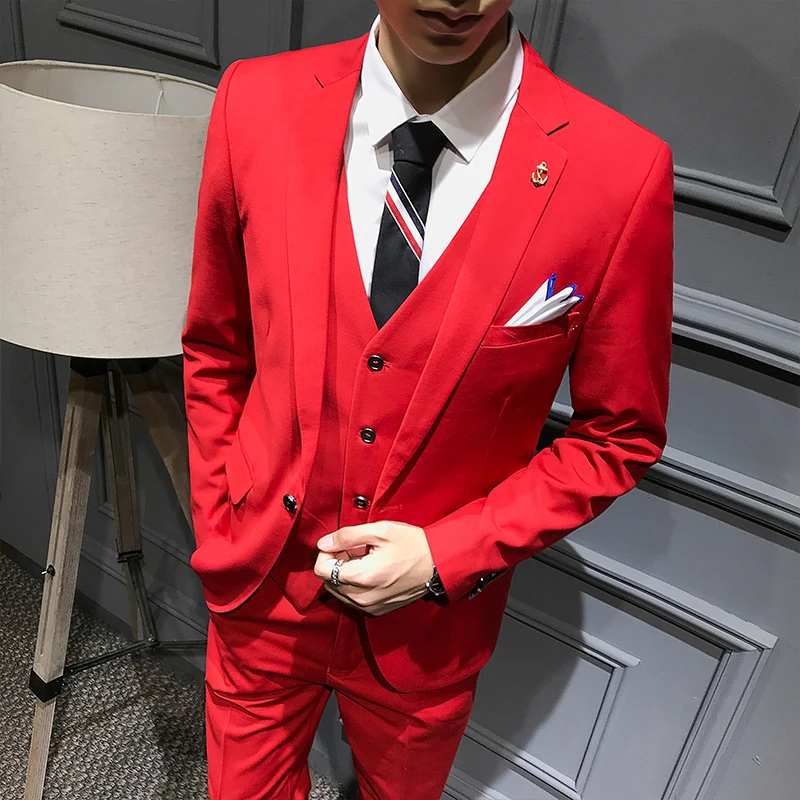 Groom male wedding dance dress slim tuxedo men formal business suit suit 3 pieces (jacket + trousers + vest)
