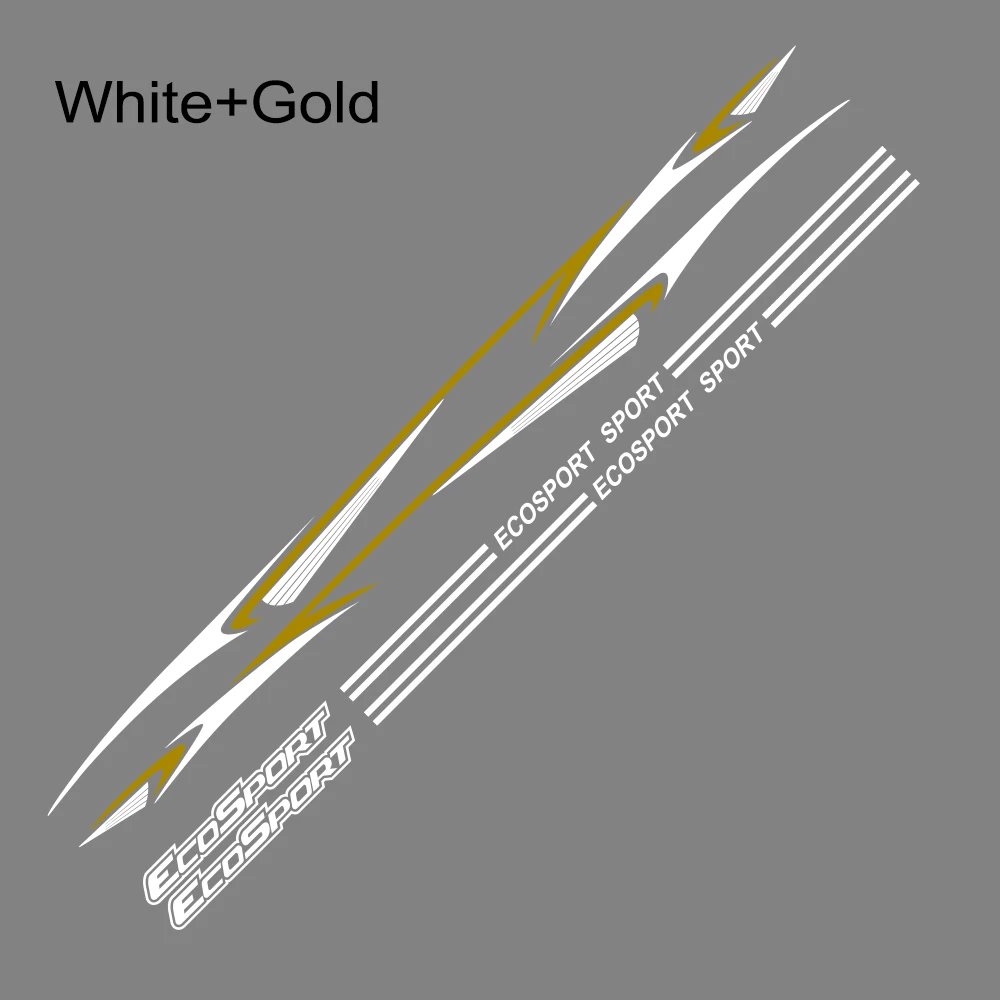 White Gold 2 шт. наклейки для автомобилей с боковой полосой для Ford Ecosport Авто Виниловая пленка для спортивных гонок водонепроницаемые наклейки для украшения автомобиля аксессуары для тюнинга - Название цвета: White Gold