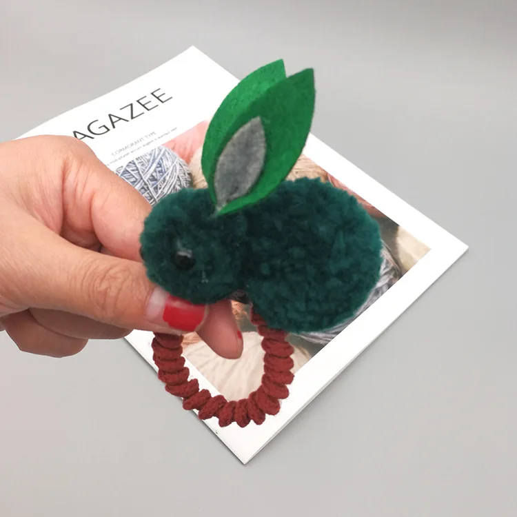 2 шт., Детские резинки для волос с милым животным, помпоном, кроличьим мехом, Детские резинки, резинки для волос, детские головные уборы с помпоном, Детские аксессуары для волос - Цвет: Hairband Green