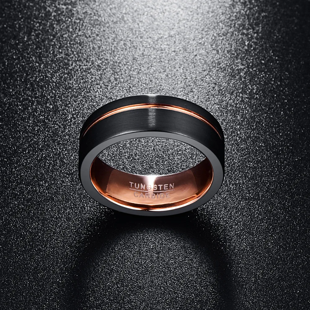 Nuncad мужские 8 мм черные матовые кольца из карбида вольфрама цвета розового золота с желобком обручальные кольца