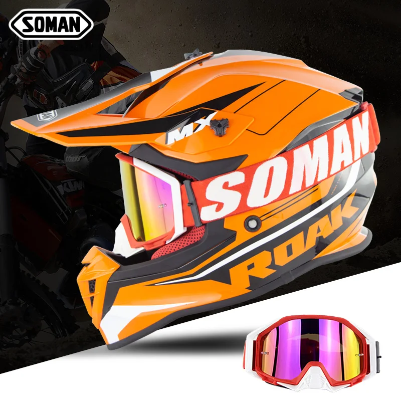Soman Casco крутой гоночный шлем для мотокросса Ece Healmet горные шлемы Helt Dirt Bike Motocicleta Motosiklet cask модульный - Цвет: With Goggles
