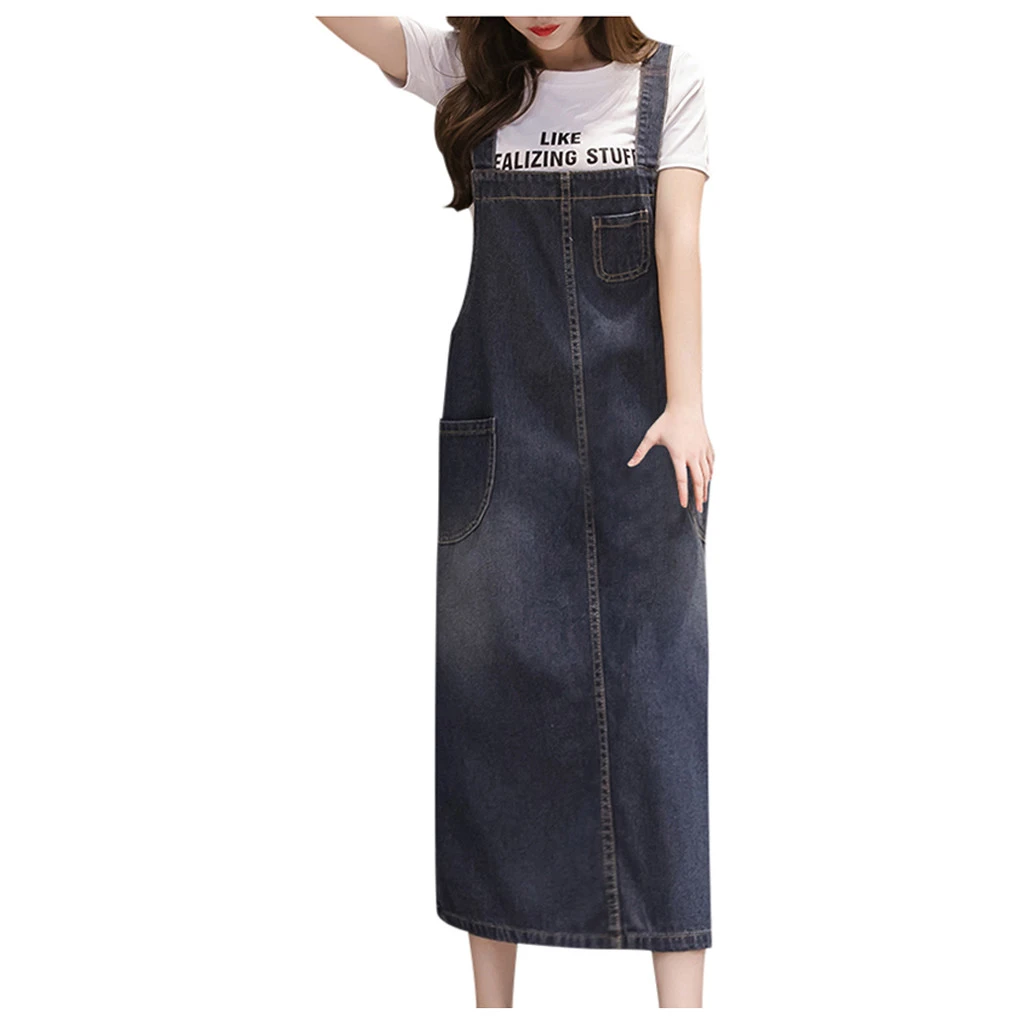 denim dungaree dress long