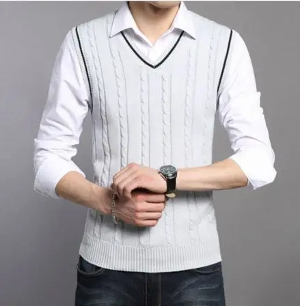 Свитер мужской модный без рукавов Вязанный жилет мужской пуловер с v-образным вырезом мужской пиджак тонкий однотонный повседневный мужской шерстяной свитер жилет J723 - Цвет: Gray