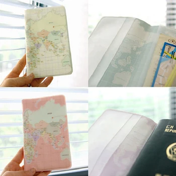 

Casual Business Card Holder World Map Passort Cover Female Sweet Pink Cream Credit Card Holder Quality PVC 2019 New Card Wallet