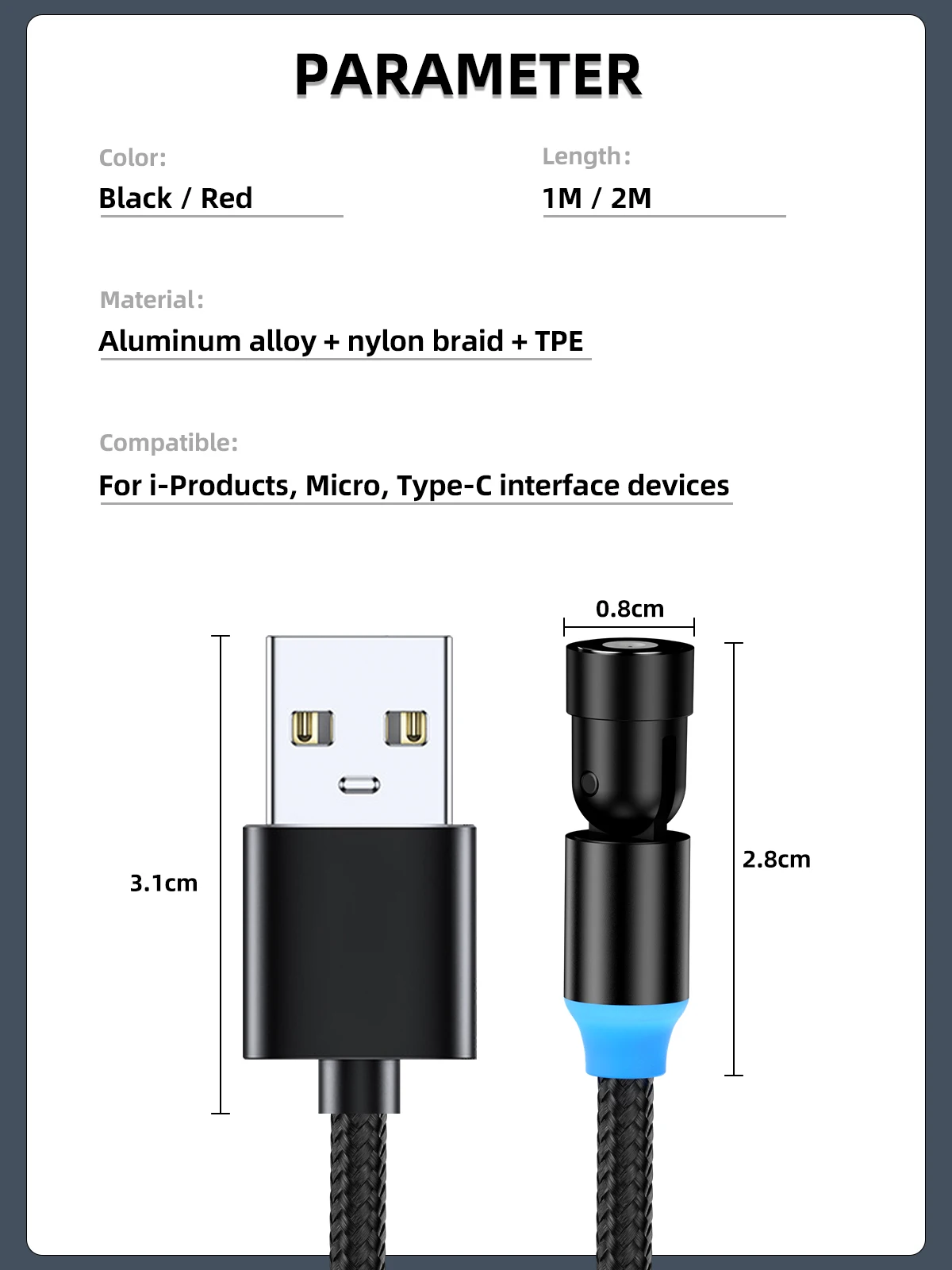 ANMONE Magnetic Cable Type C Micro USB Cable Magnetic Charging 540 Degree Rotate Wire Usb Type-C 1m 2m 3 in 1 Charger Cord android c type charger