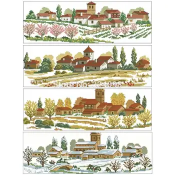 

Four seasons house patterns Counted Cross Stitch 11CT 14CT 18CT DIY Chinese Cross Stitch Kits Embroidery Needlework Sets