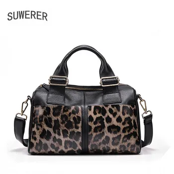 

SUWERER Leopard print Bag 2020 New Women Genuine Leather bag fashion real cowhide women famous brand bag leather Luxury handbags