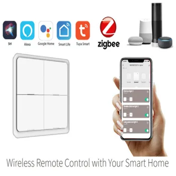 

Tuya ZigBee Wireless Random Panel Switch 4 Gang With Battery Smart Home Automation Wireless Control Work With Alexa Google Home