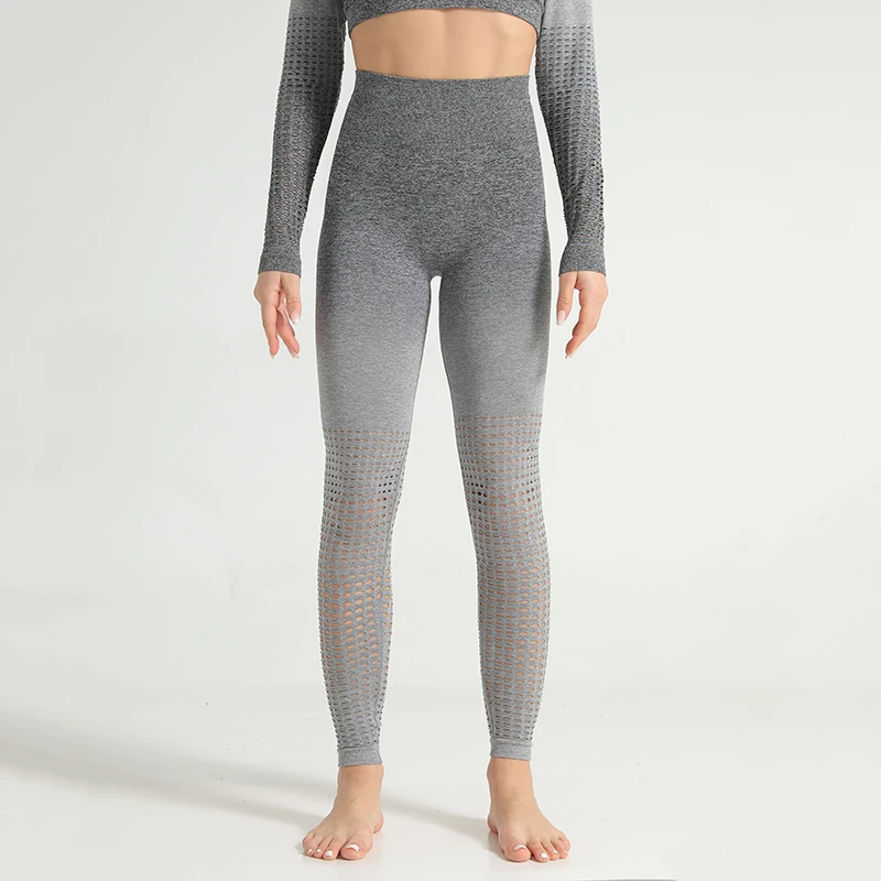 NS-6090 Pants Grey Женские Бесшовные Леггинсы для фитнеса, компрессионные джеггинсы, облегающие, для спортзала, для активного отдыха, спортивные, для фитнеса, контроля, для тренировки, цветные, полые штаны - Цвет: NS-6090 Pants Grey