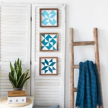 

DUNXDECO Home Decoration Accessories Wood Wall Hanging Ornament Modern Simple Geometric Painting Fresh Artistic Room Decorating