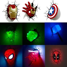 

Dropshipping 3D Marvel Avengers Series LED Wall Lamp Iron Man Captain American Decor Kids Bedroom Night Light