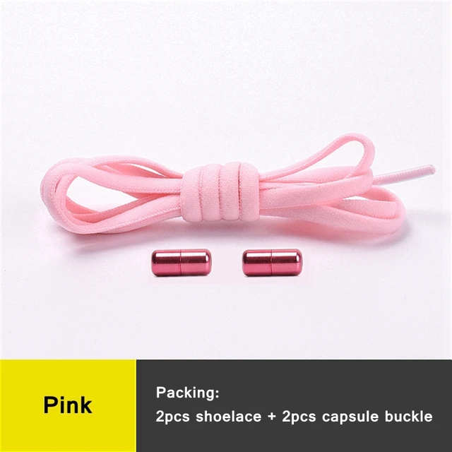 1 Pair 21 Colors No Tie Shoelaces Round Color Metal Lock Elastic Shoelace General For Children And Adults Sneakers Lazy Laces Pink