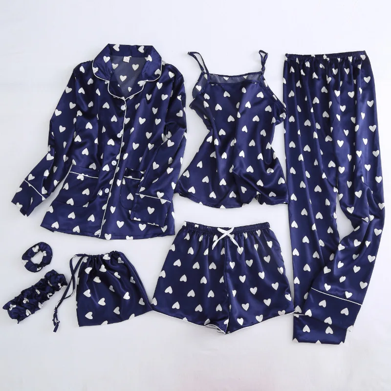 

Korean-style Pajamas Women's Summer Viscose Seven Sets of Model Silk Camisole-Spring And Autumn Days Long Sleeve Homewear Set