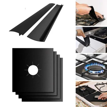 

6 pcs Teflon Gas Stove Protectors Reusable Gas Stove Burner Cover Liner Mat Pad Home Kitchen Tools Can be cut Fit All Gas Stove