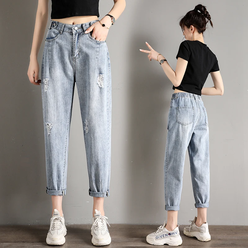 2020 Women New Spring Summer Harem Pants High Waist Jeans Woman Cotton washed Plus Size Skinny Jeans For Mom Korean version Jean