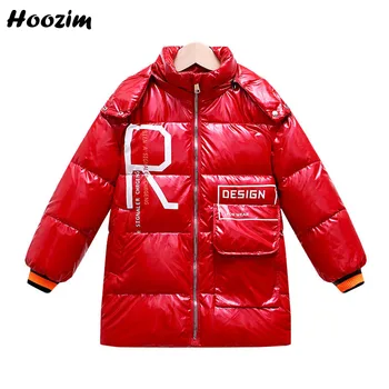 

Winter White Duck Down Jacket For Girls 6-12 Years Streetwear Black Letter Detachable Cap Outerwear Children Nice Long Coat Boys