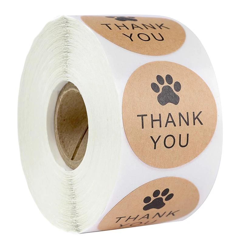 

Natural Kraft Paper Thank You Stickers seal labes Dog Paw Print 1Inch gift Packaging stationery sticker 500 Labels Per Roll