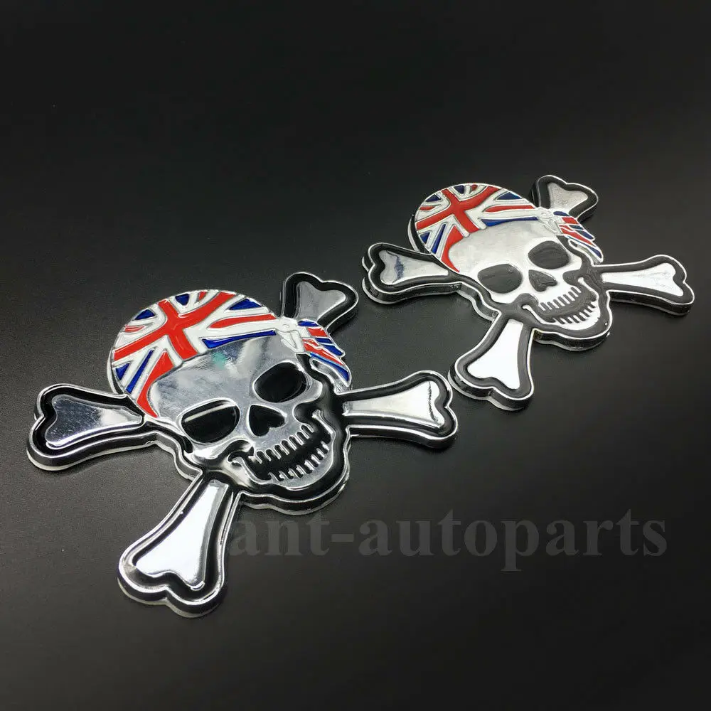 

2x Metal Skull Bone UK Flag Emblem Car Auto Motorcycle Badge Trunk Decal Sticker